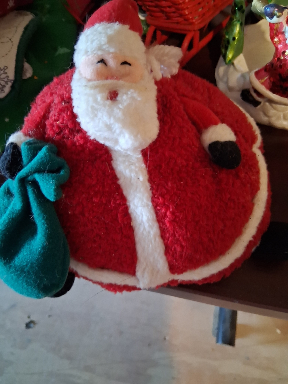 Plush Red Santa Holiday Decorative Accent with Green Sack